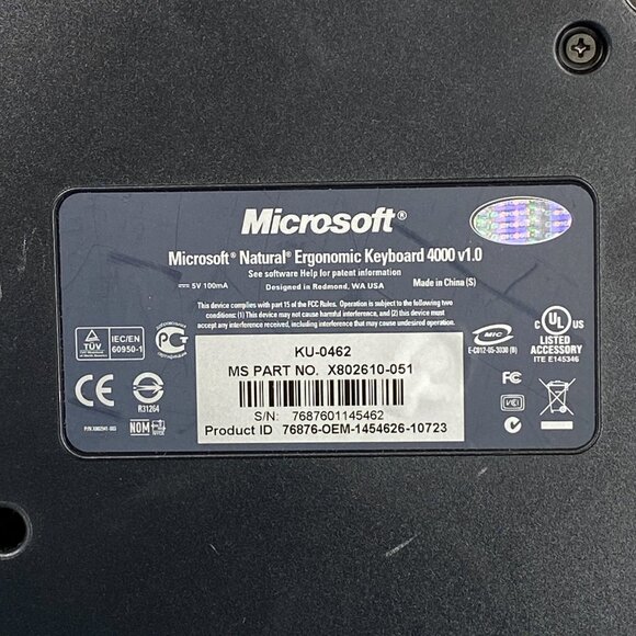 Microsoft Natural Ergonomic USB Wired Keyboard 4000 V1.0 Black KU-0462 - Picture 2 of 8